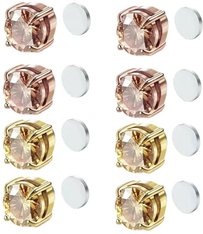 Minimalistiska magnetörhängen för kvinnor män unisex rostfritt stål rund kubisk zirkon icke-piercat örhänge liten diamantklämma på tragus sovande falska öron knopp smycken gåvor 8 mm, En storlek