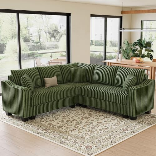 Belffin Convertible Sectional Couch with Chaise Corner Sectional Sofa L Shaped Couch Reversible Corner Upholstered Couches for Living Room Corduroy (Green, V Shaped)