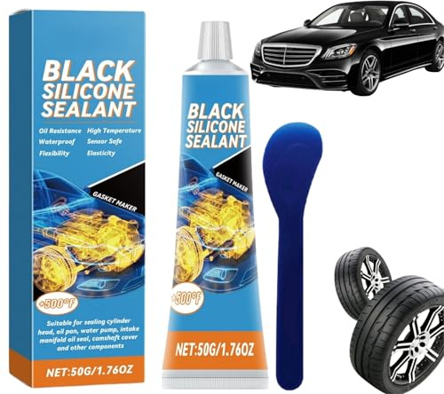 Black Silicone Sealant Waterproof, High Temperature Silicone Sealant, Heat Resistant Glue for Car Door Rubber Seals, Gasket Sea/lant, Versatile Waterproof Sea/lant with Scraper, Durable Sili/cone Glue