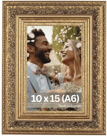 VictoR Bilderrahmen Leonardo 10x15 cm (A6) in braun – antiker Fotorahmen mit bruchsicherem Acrylglas – vintage Bilderrahmen A6 barock – Made in Europe
