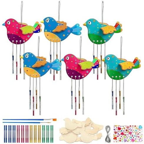 6 Pack Bird Wind Chime Crafts, Wind Chimes for Garden