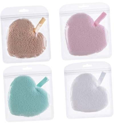 Alipis 4 Stück Herzförmige Abschminkpads Gesichtsschwamm Wiederverwendbar Sanftes Peeling für Empfindliche Haut Inklusive Aufhängeschlaufe für Make up entfernung und Gesichtsreinigung
