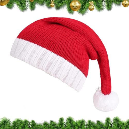 Stickad julmössa – stickad mössa med pom-pom | semestermössa, för vinterfestival fest firande sammankomst familj inomhus utomhus kostym