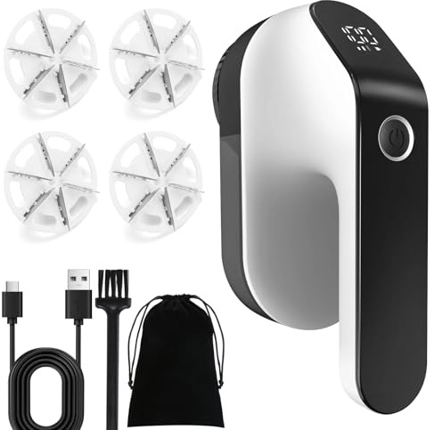 Quitapelusas Electrico,Quita Pelusas Ropa Recargable,6 Hojas,Cuchilla de Quitapelusas,3 Velocidades,Pantalla LCD,Gran Depósito,Removedor de Pelusas Potente y Eficiente,Quitapelusa para Ropa y Muebles