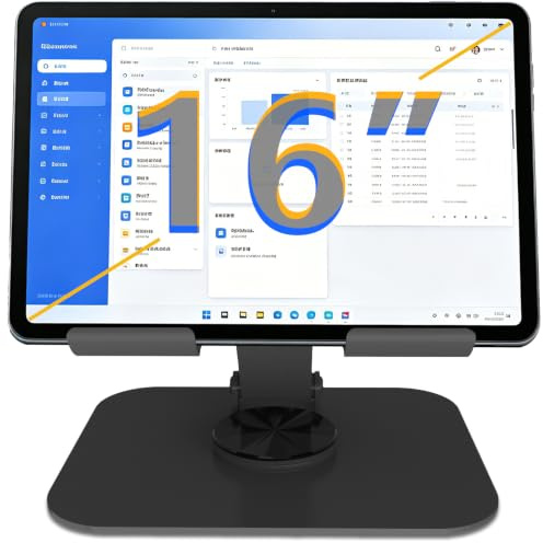 Lusosh Tablet Stand, 360° Rotation Ultra Stable Base Tablet Holder Adjustable Foldable Compatible with iPad Pro/Air/Min All 4-16” Devices (Black)