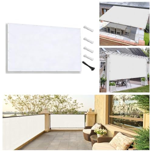 AUWUUA Privacidad de Balcón y Pantallas 2.3x7M Toldo Parasol Impermeables Exterior, Tela Oxford Resistente Toldo Vela Parasol para Barandilla Patio Aire Libre Piscina Jardín Terraza, Blanco