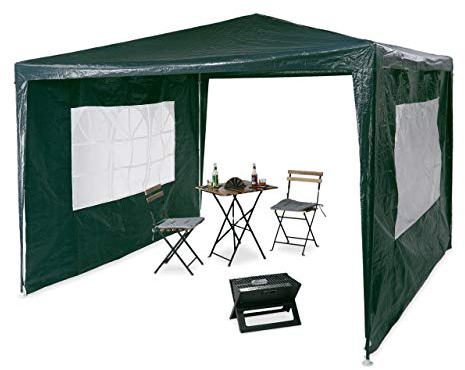 Relaxdays Tonnelle pavillon chapiteau pergola Festival 3x3 m, 2 côtés fenêtres métal PE Tente de Jardin, Vert, 300 x 300 x 250 cm