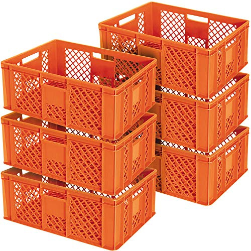 BRB 6x Eurobehälter durchbrochen/Stapelkorb, LxBxH 600x400x240 mm, lebensmittelecht, Industriequalität (orange)