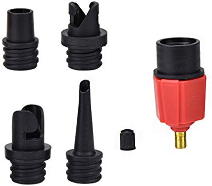 BUENNUS Car Compressor to Inflatable Pump Valve Adapter, 4 Nozzle Adapter for Air Mattress, Swimming Ring/Pool, Inflatable Bed/Sofa, Boat, Kayak, SUP, Black, Portable