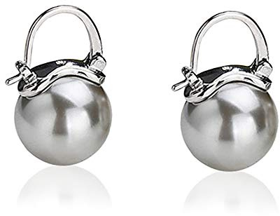 YAXUN Boucles D'oreilles Pendantes Perles Femme Argent Boucles d'Oreilles Grande Perle Gris Argenté 15mm - Cadeau Parfait