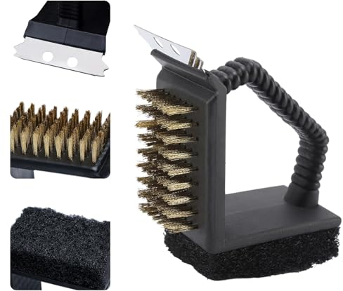 Cepillo Y Rascador para Parrilla, Cerdas De Alambre Seguras, Cepillo De Limpieza con Tres Estropajos para Barbacoa, Accesorios Extra Fuertes para Limpiar Barbacoas, Cepillo De Limpieza Grill Rescue