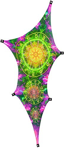 PSYWORK Schwarzlicht Segel Spandex | Wing S Zodiac Signs Green Left | 1,15 x 2,25m | UV-aktiv | Leuchtend | Wandtuch Wandbehang Stoff Neon Deko Party Tuch Tapestry Poster PSY Goa