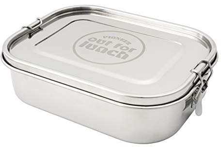 Pioneer Out for Lunch Boîte à Lunch étanche, allant au Four en Acier Inoxydable 18/10 – Fini Miroir, 1400ML, avec cuillère-Fourchette et Paille, boîte bento