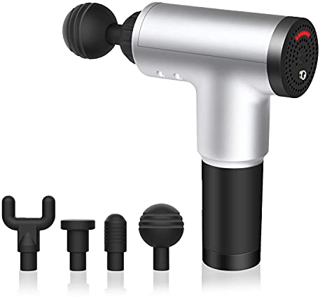 DAM Fascia Gun TY602 Muskelmassagepistole 6 Stufen mit Geschwindigkeit bis zu 3200 U/min, 4 Köpfe, Silber (DMAF0132C94)