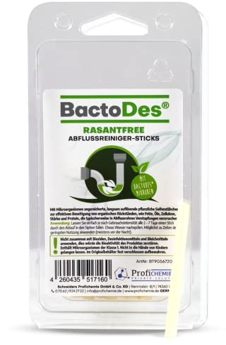 BactoDes RasantFree Abflussreiniger Sticks 1x 20 Stück, Enzymreiniger für verstopfte Abflüsse und Rohre, Rohrreiniger Stäbchen für Spülbecken Dusche Waschbecken Küche