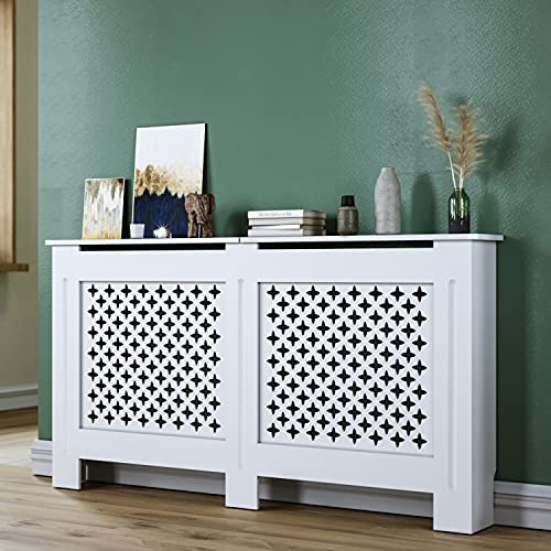 SUNXURY Heizkörperverkleidung Holz Weiß 152x19x81.5cm Heizungabdeckungen Groß Heizkörper Verkleidungen für Schlafzimmer Wohnzimmer