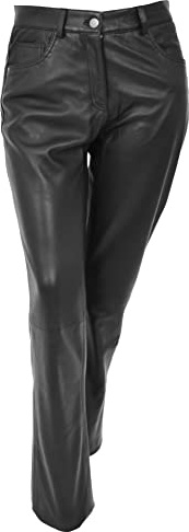 Pantaloni da donna in pelle morbida, con vestibilità aderente, di colore nero, Nero , 44