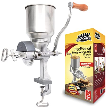 Corona Corn Grinder With High Hopper, Manual Grain Mill for Rice, Soybeans, Pepper, Chickpeas, Cast Iron Wheat Grinder for Domestic Use