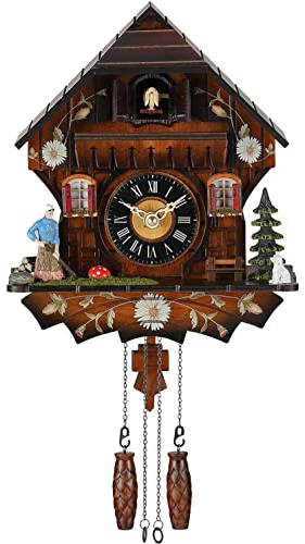 Kintrot Orologio a cucù tradizionale della Foresta Nera artigianale in legno orologio da parete al quarzo con 12 melodie