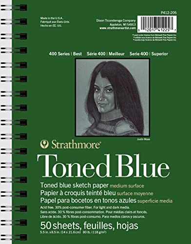 Strathmore Bloc de papier à croquis 400 tons bleus, 14 x 21 cm, 36,3 kg/118 g/m², sans acide, 50 feuilles