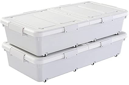 Vendics Unterbett-Aufbewahrungsbox, 2-Teiliges Set Multifunktionale Kunststoff-Kleiderbox Mit Rollen, Stapelbar, Geeignet Für Schlafzimmergarderobe/Weiß/47L