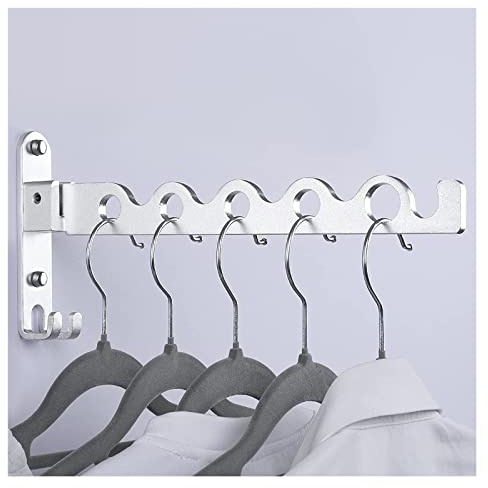 Folding Garment Hanger Laundry Drying Rack, Wall Mount Clothes Airer Dryer, Space-Saving Tower Rail (Silver)