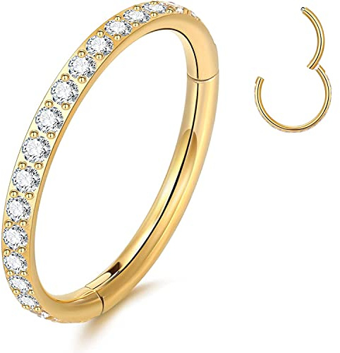 YEBOCIYO Piercing Ring Conch Piercing Ring Septum Piercing Nasenring Würfel Zirkon Daith Helix Tragus Knorpel Lippen Augenbrauen Bauch Piercing Schmuck Silber Gold Rosgold 316L Edelstahl 16G