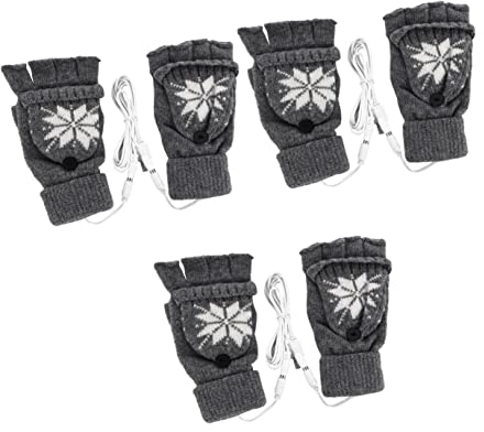 SOLUSTRE 3 Paare Beheizbare Handschuhe Heizhandschuhe Fahrradheizhandschuhe USB-Hand Hände Fäustling Winterheizhandschuhe Fäustlinge Laptop Doppelseitig Garn Fräulein