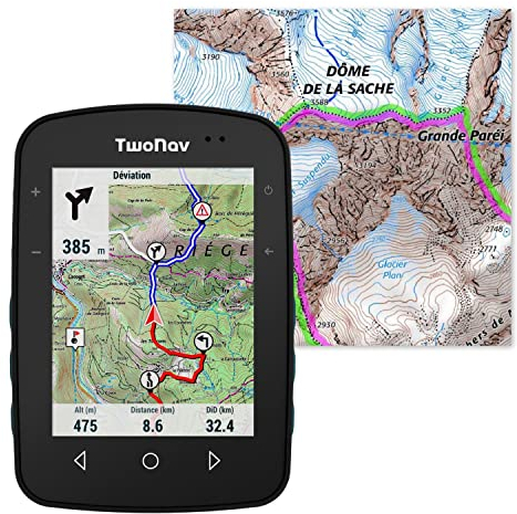TwoNav Terra (32 GB) + Karte Frankreich IGN Top25 komplett, GPS für Sport mit großem Display 3,7 Zoll (9,9 cm), für Berge, Wandern, Mountainbike, Fahrrad, mit Karten, Farbe: Türkis