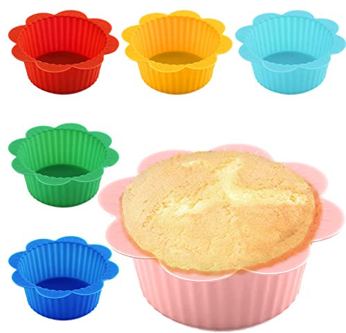 Set di 12 pirottini in silicone riutilizzabili e antiaderenti per muffin, per Halloween, Natale, feste, panetteria, 8 cm, colore: rosa