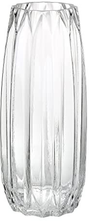 Glasvas – modern ribbad glasvas för blommor, ljus och dekorativa accenter – svartgrå, bärnsten, klar och färgad hög/kort glasvas för bordsuppsatser hem bordsdekor (klar, H-30 cm)