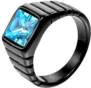 PAURO Männer Edelstahl Jahrgang quadratischer Ring mit blauem Stein mit schwarz beschichteter Seite, für Hochzeit Statement Größe 70 (22.3)