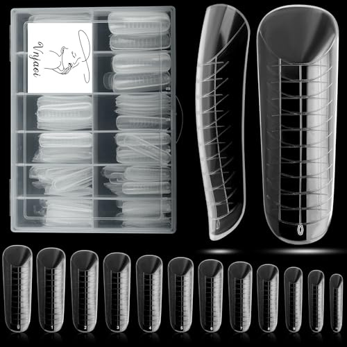 Vnjaoi 120 PCS Poly Extension Gel Dual Forma Moldes de uñas con escamas de ataúd u uña para manicura de gel Diseño de arte de uñas salón de bricolaje en casa (forma de uñas largas establecidas)