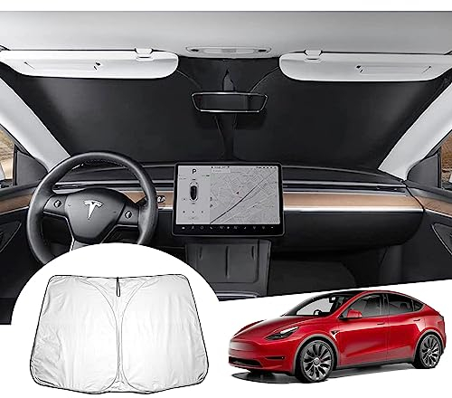 GAFAT Tesla Model Y Juniper 2025 2026/Model 3 Highland 2017-2025 2026 Sunshade, Tesla Model Y 2025 UK Windscreen Sun Protection Interior, Tesla Model 3 2024 Parasol Sun Visor, Cooling, UV Protection