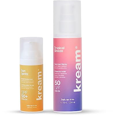 KREAM Safe & Sand Pack, Aceite Bronceador con Protección SPF50 Tropical Breeze 200ml + Protector Facial SPF50+ Sun Spritz 50ml