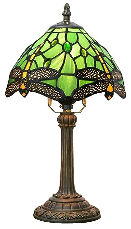 wecrejoni Tiffany Lamp - Green Dragonfly Stained Glass Table Lamp 8x8x14 Inches - Green Dragonfly Style Desk Reading Light - Bedroom & Living Room Decor