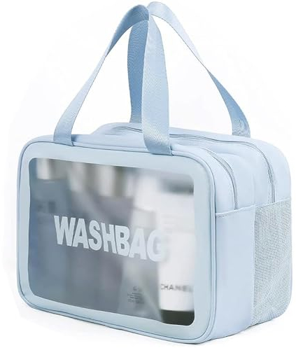Q-WOOFF Kosmetiktasche，kulturtasche Damen，kulturbeutel Herren， Trocken- und Nasstrennung, tragbare wasserdichte Kulturtasche, Make-up-Tasche mit großer Kapazität, Aufbewahrungstasche (Blau, M)