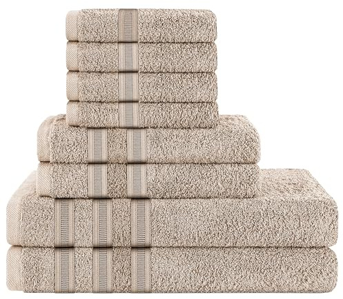 Olivia Rocco 8 Piece Towel Set 2 Bath Towels 2 Hand Towels and 4 Washcloths Cotton Hotel Quality Super Soft and Highly Absorbent, Taupe