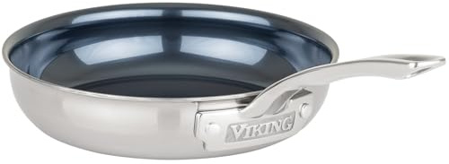 Viking 4-Ply Frying Pan, 8 Inch Laser Clad Titanium Performance Ti Kitchen Cookware, Blue/SIlver