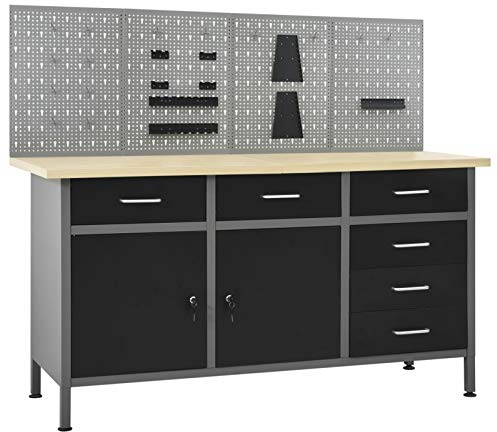 Camerina Werkbank mit 4 Werkzeugwänden Werkbank Holz Packtisch Tisch-Werkbank Werkstatt Arbeitstisch