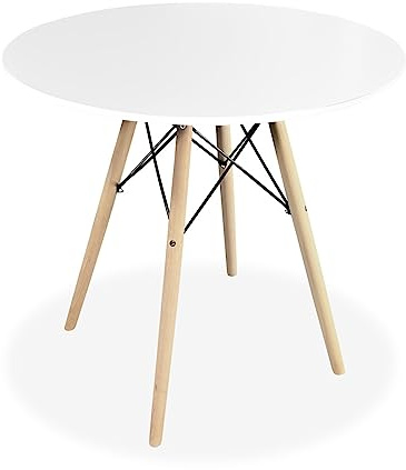 Homey - Mesa Redonda de Comedor o Cocina Acabada en Blanco Modelo Malmö, Práctica y Funcional. Medidas: 80 cm (Largo) x 80 cm (Ancho) x 75 cm (Alto)