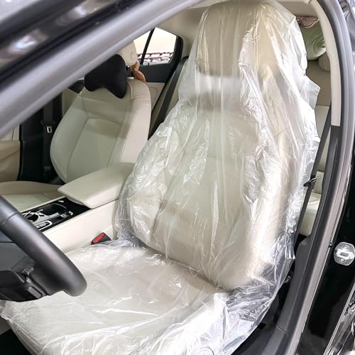 efuturetime Ensemble de 100 pcs Housse de Siège de Voiture Avant Jetable Transparent en Plastique, 140x80cm, Housses de Protection Sièges Auto Universel Imperméables et Anti-Poussière