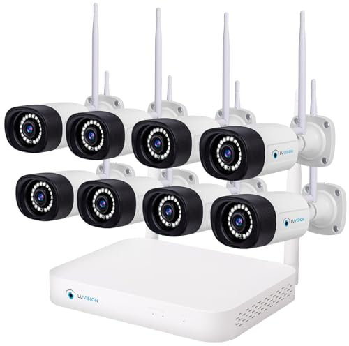 【5MP+Mikrofon+PC Software】 LUVISION DUAL WLAN Funk Überwachungssystem Wi-Fi 6, WLAN Kamera Set, 8 x Überwachungskamera Aussen, 10 Kanal NVR, KI Personenerkennung, Farbnachtsicht, 2-Wege Audio, Cloud