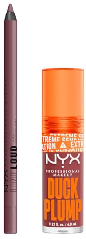NYX Professional Makeup Lipgloss Duck Plump, Glossy Finish, Volumen & Fülle dank Ingweröl, Mauve Out My Way + NYX PMU Lipliner, Mattes Finish, wischfest, Line Loud, 16 Magic Maker