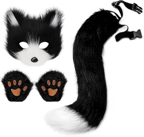 PPFINE Mädchen und Frauen EIN felle Schwanz,Wolf Cosplay kostüme Die samtmasken Krallen Handschuhe Halloween