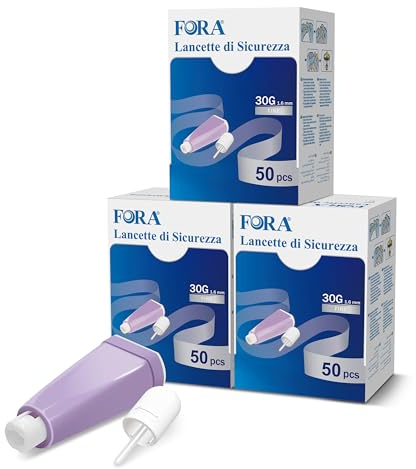 FORA Lancetas para extracción de sangre, 30G, 1,6 mm, glucosa, 150 unidades, se pueden utilizar sin dispositivo de punción