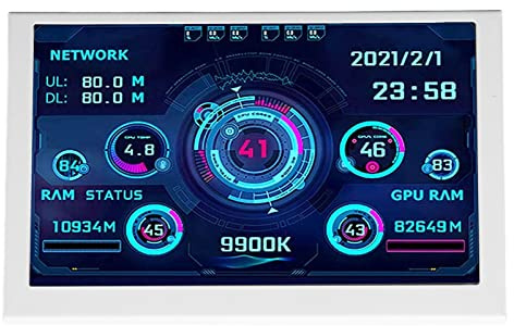 Denash Computer Temp Monitor, 5Inch IPS DIY Theme Computer Case Secondary Screen, 360 Degree Rotation Mini Screen, PC CPU GPU RAM Data Monitor