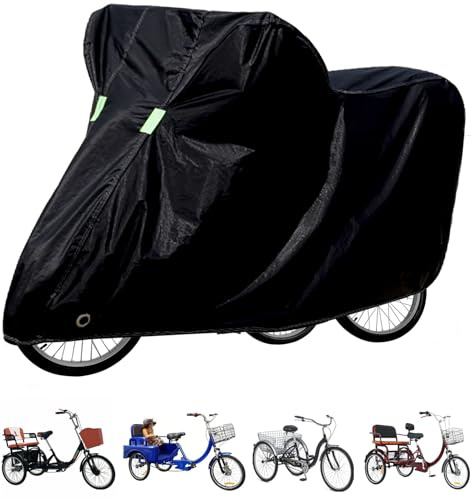 Adult Tricycle Cover Bike Cover Outdoor Waterproof Bicycle Covers Universal for All 3 Wheel Bike Indoor Cover Storage Sun UV Rain Snow Bikes Covers with 2 Anti-theft Lock-holes (black)