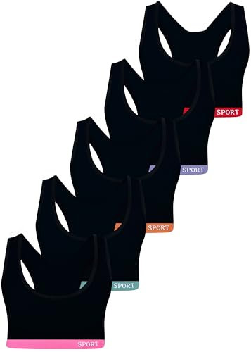 LOREZA ® 5 Mädchen Bustier Baumwolle BH Sport Bra (164-170, M5 - Breite Träger)