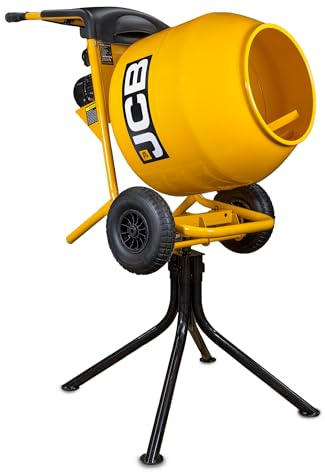 JCB Electric Cement Mixer 550W 230V 134L Drum Seam Welded Concret Mortar Mixer, 100L Mixing Capacity, 3 Positions, Removable Stand, Tilt and Swivel Function